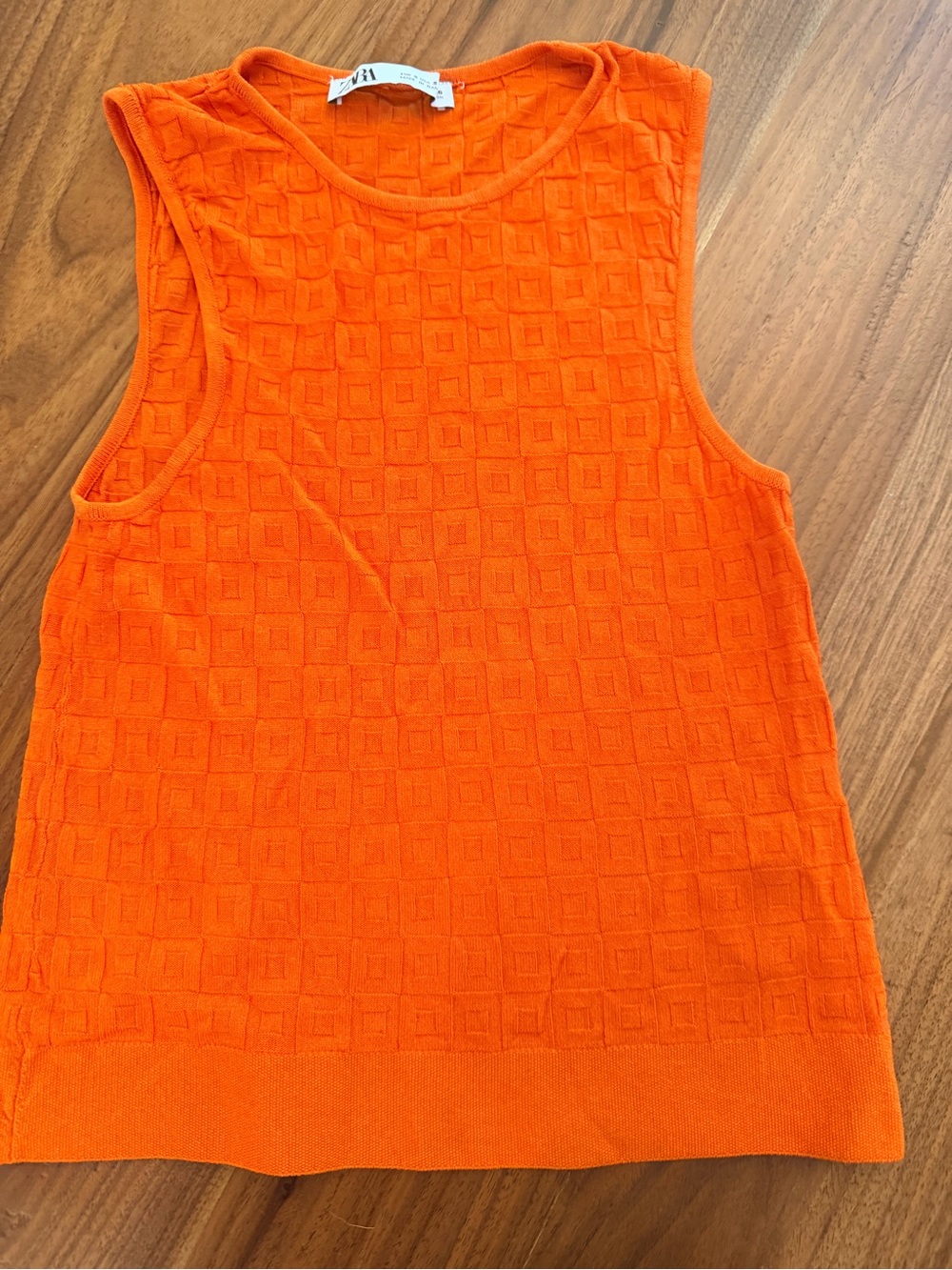Zara Bright Orange Textured Knit Tank